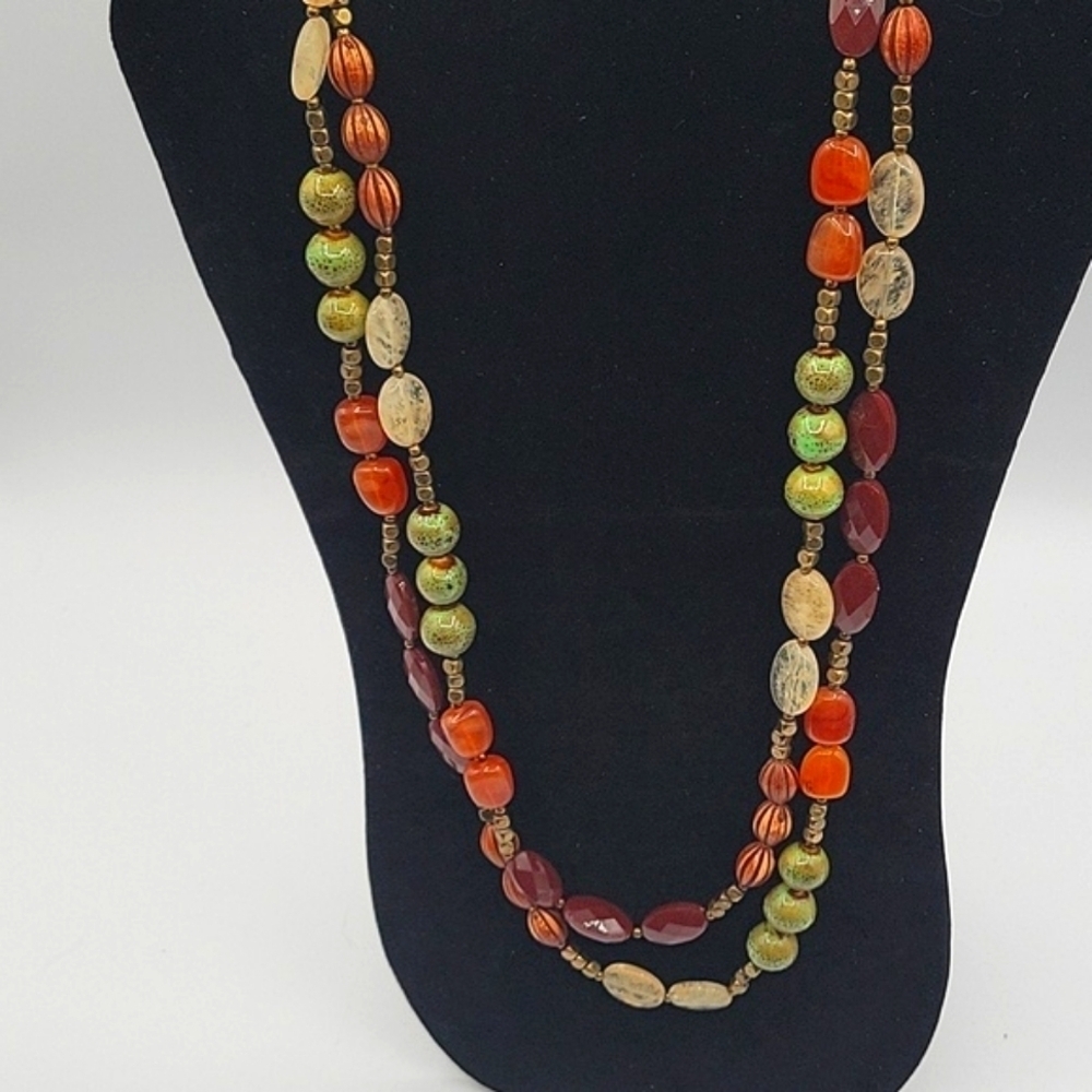Premier Design Single Strand Beades NECKLACE Bronze Sage Rust Cream Maroon - Picture 4 of 5